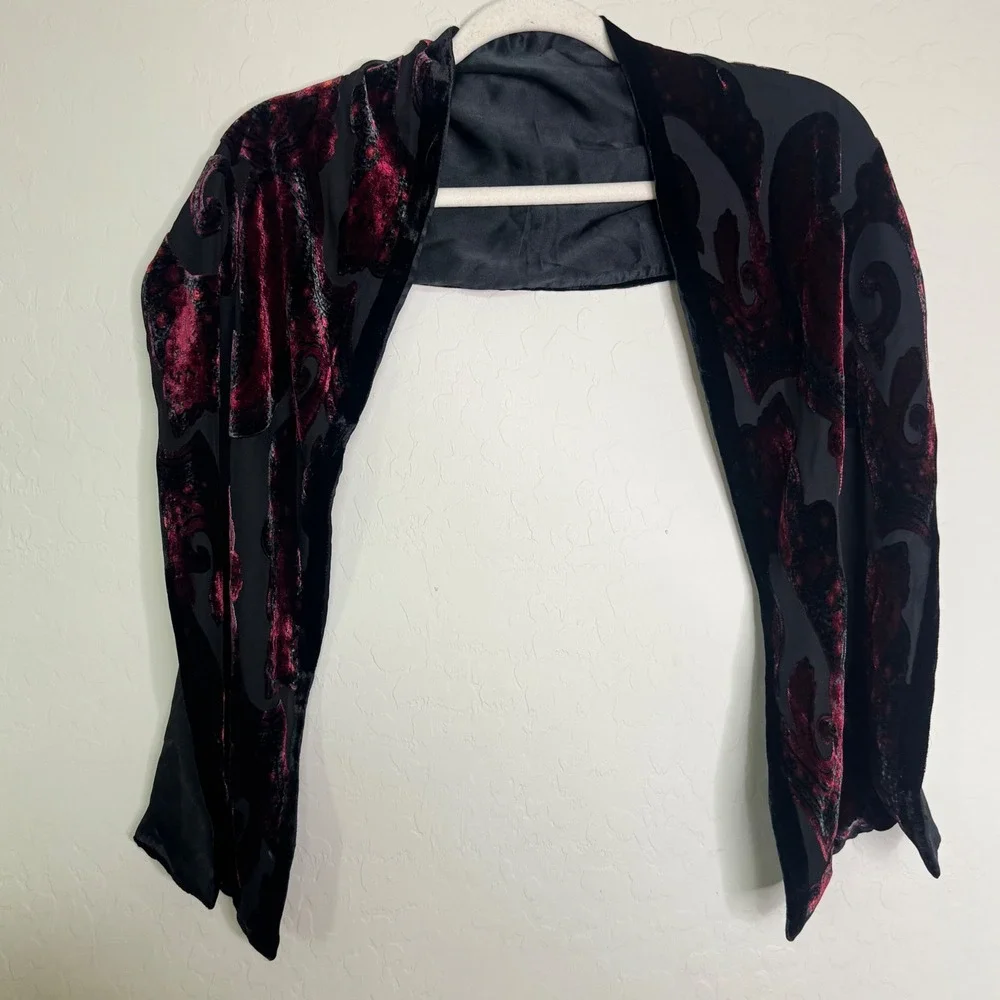 Unbranded Women Velvet Paisley Shawl OS Black Red Burnout Evening Wrap Witchy